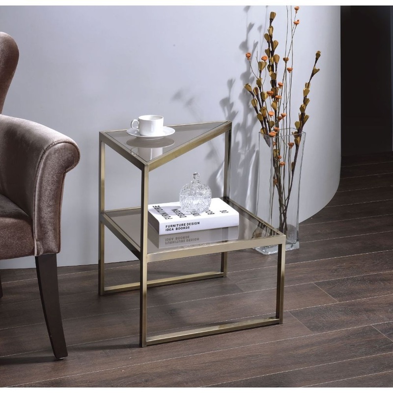 Treva – End Table – Antique Gold & Smoky Glass