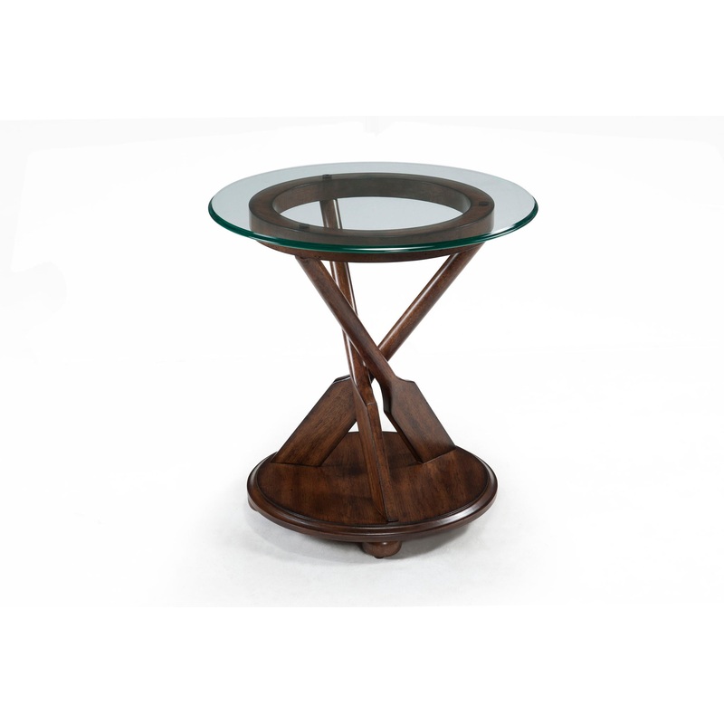 Beaufort – Round End Table With Base And Glass Top – Dark Oak