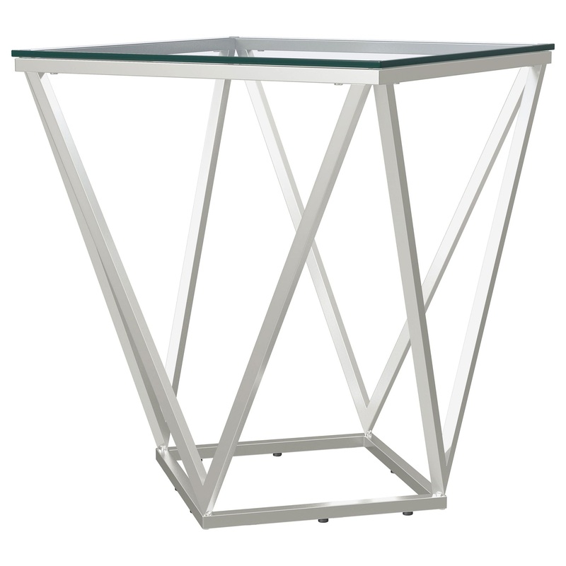 Brittania – Square Glass Top Geometric End Table – Nickel