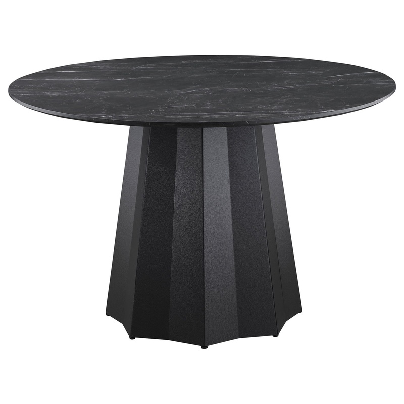 Camden – Round Faux Marble Top Dining Table – Black
