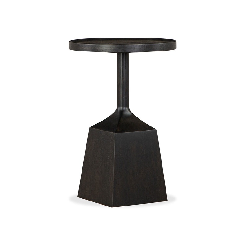 Lindon – Dark Round Pedestal Accent End Table – Belgian Wheat