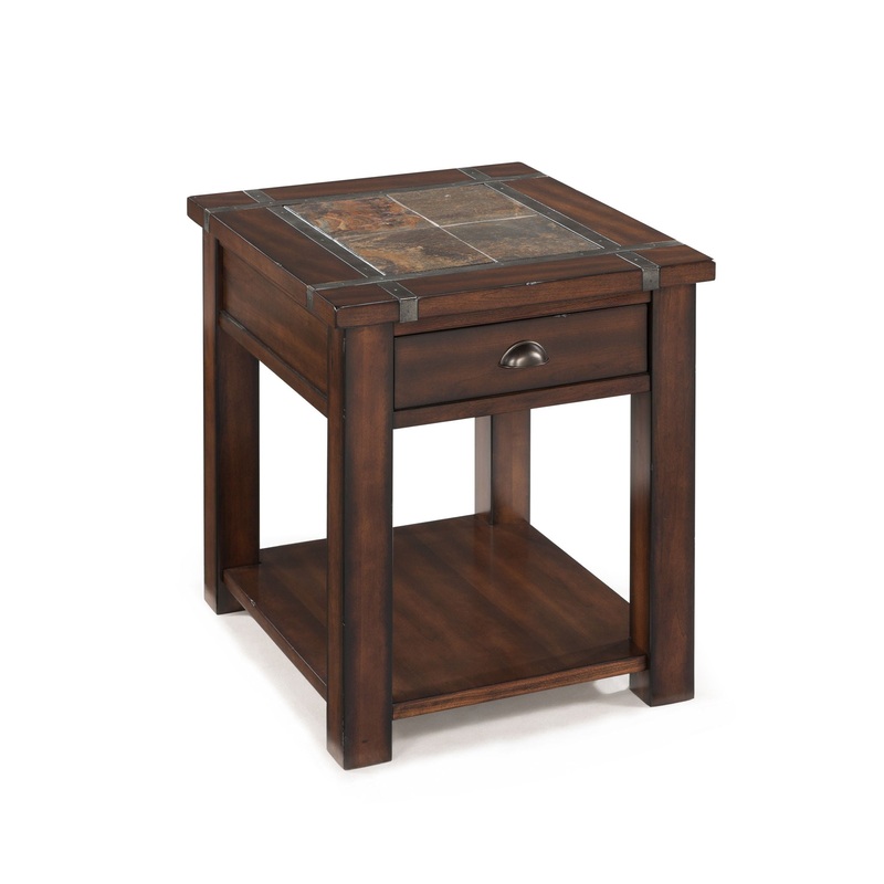 Roanoke – Rectangular End Table – Cherry And Slate