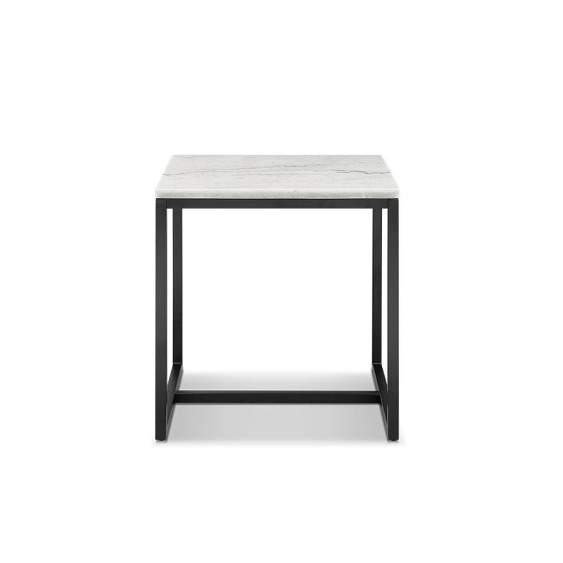 Torin – Rectangular End Table – White Marble And Matte Black