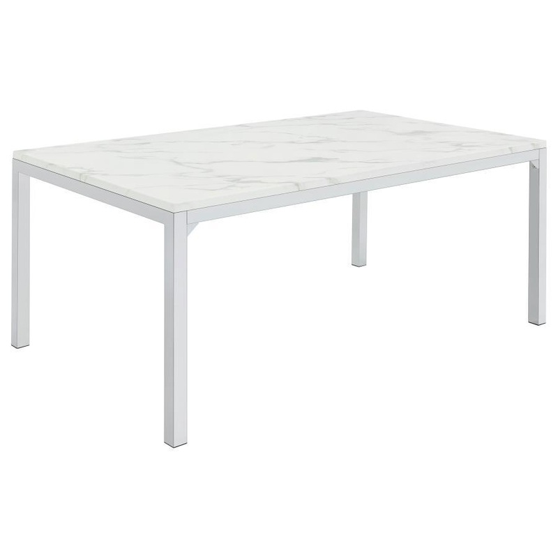 Athena – Rectangular Faux Marble Dining Table – Chrome